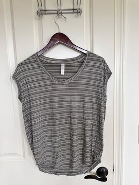 Athleta Striped Neck Short Sleeve Top